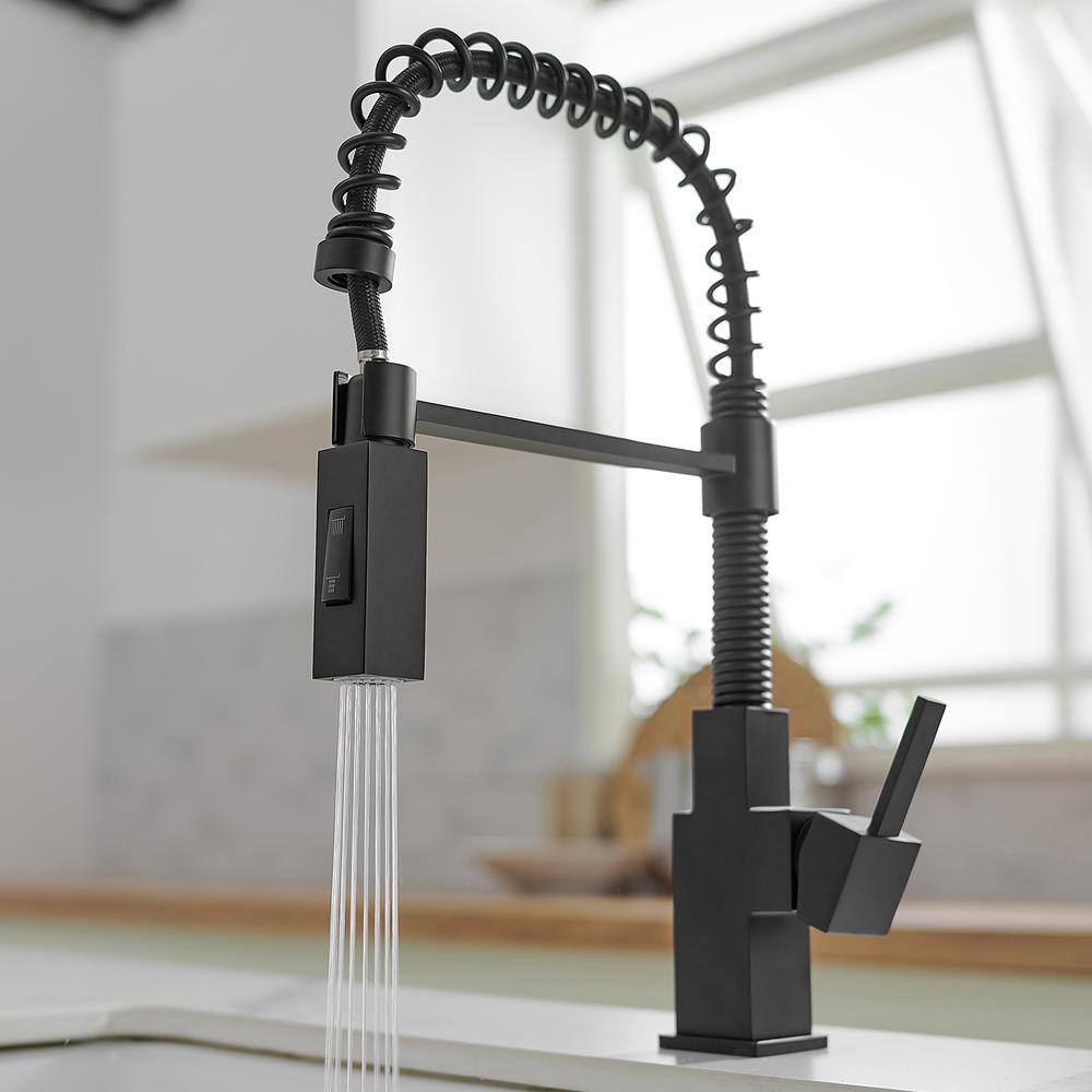 Matte Black Brass Single Handle Pull Down Kitchen Faucet