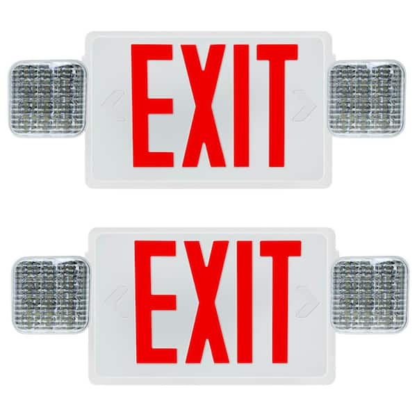 KOAOEIRS 20-Watt Equivalent 120-Volt to 277-Volt Integrated LED White Exit Sign LED Emergency Light with Red Letters (2-Pack)