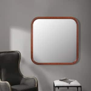 23.62 in. W x 23.62 in. H Modern Square Brown Decoration Wall Mounted Mirror, PU Covered MDF Framed