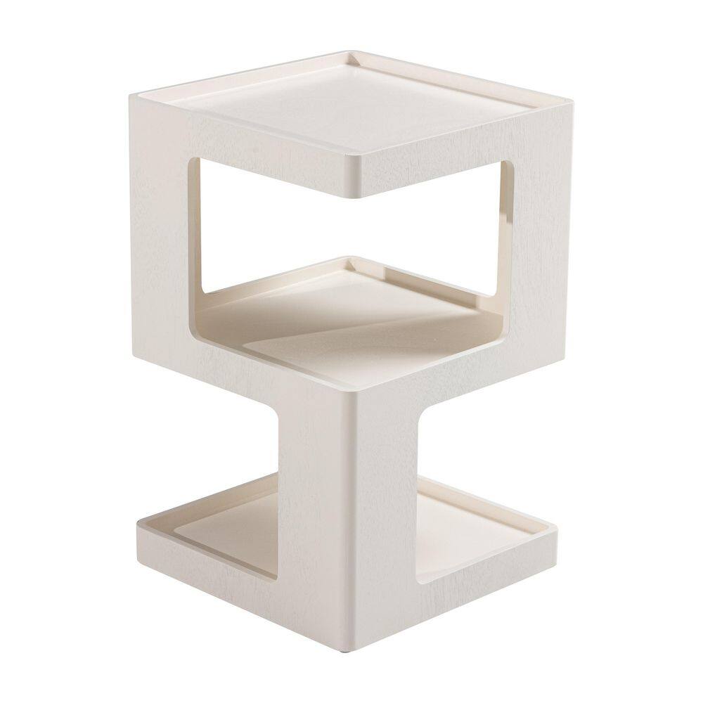 Farmhouse 13.78 in. White Square MDF End Table with Two Storage Space