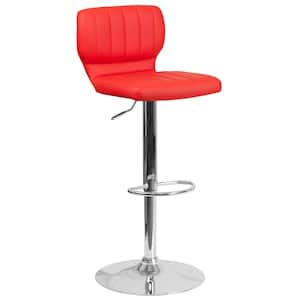 Adjustable Height Red Cushioned Bar Stool
