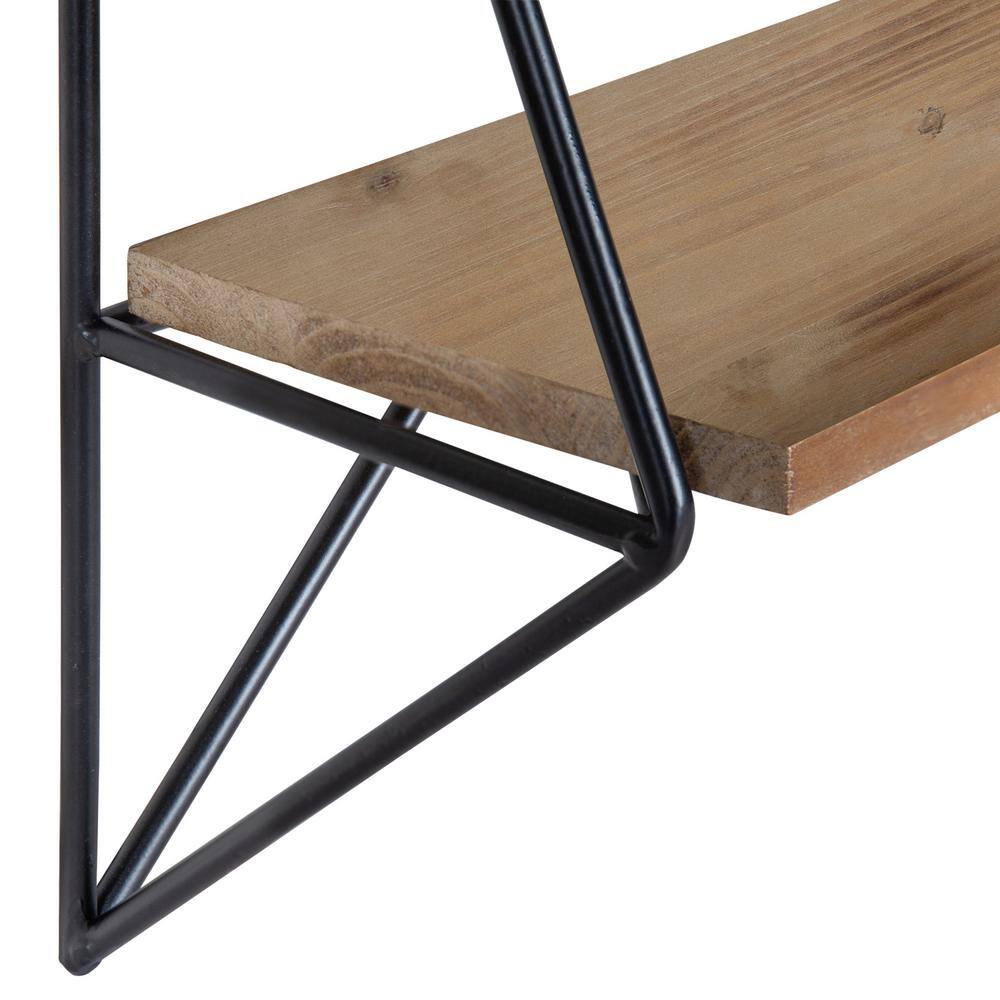 Rustic Brown and Black Two-Tier Floating Wall Shelf