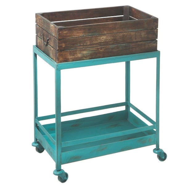 Filament Design Sundry Crate Distressed Turquoise Kitchen Cart