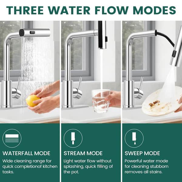 Single Handle 360° Spout Swivel 13 in. H Pull-Down Sprayer Kitchen Faucet with Pull Out Spray in Polished Chrome