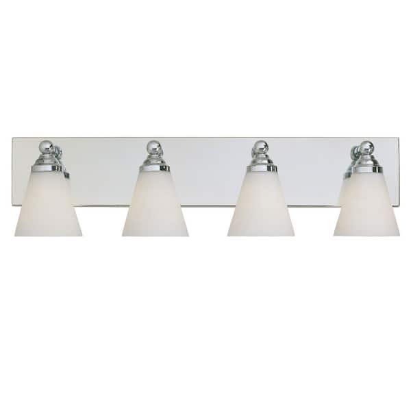 Hudson 29.75 in. 4-Light Chrome Transitional Vanity Light with White Opal Glass Shades