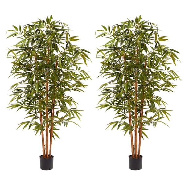 Pure Garden 6 ft. Artificial Bamboo Trees with Adjustable Leaves (Set of 2)