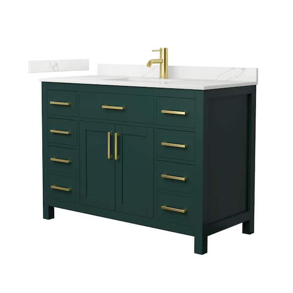 Wyndham Collection Beckett 48 in. Single Freestanding Green Bath Vanity with Giotto Quartz Top (Assembled)