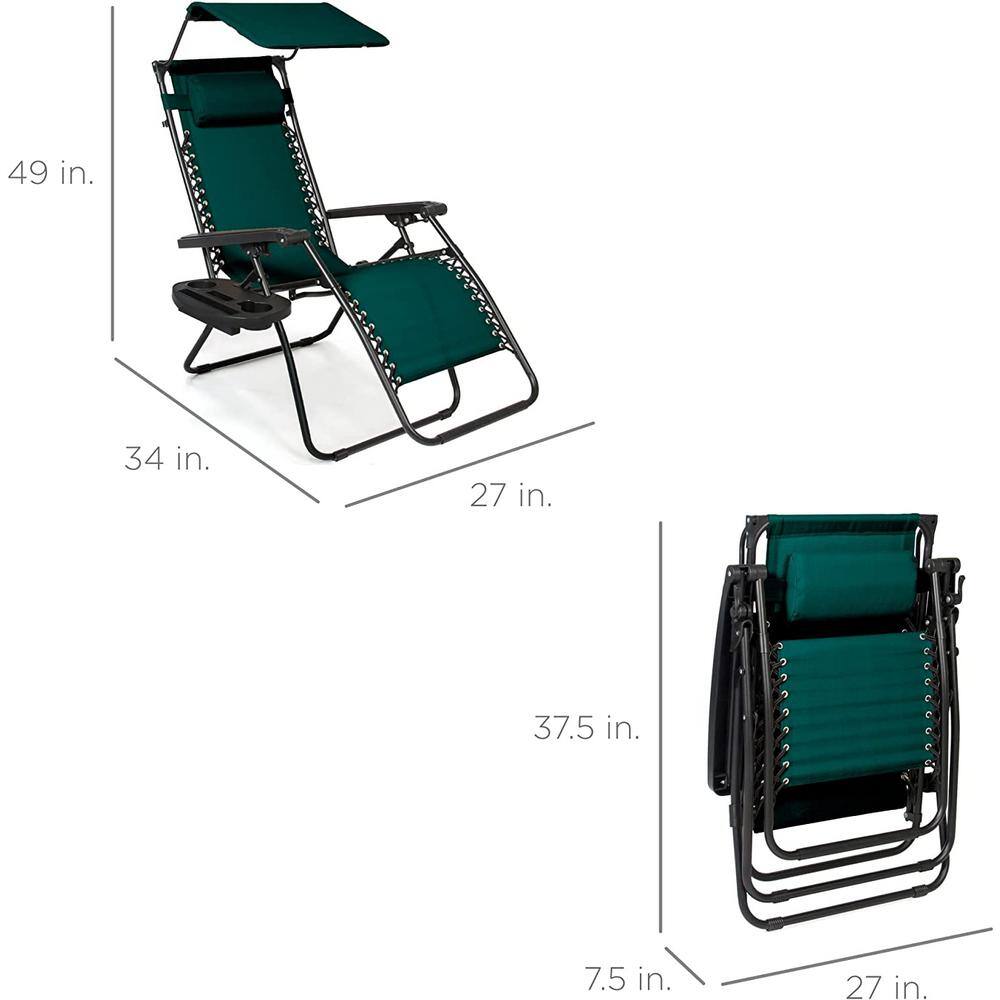 Forest Green Folding Zero Gravity Recliner with Canopy and Tray