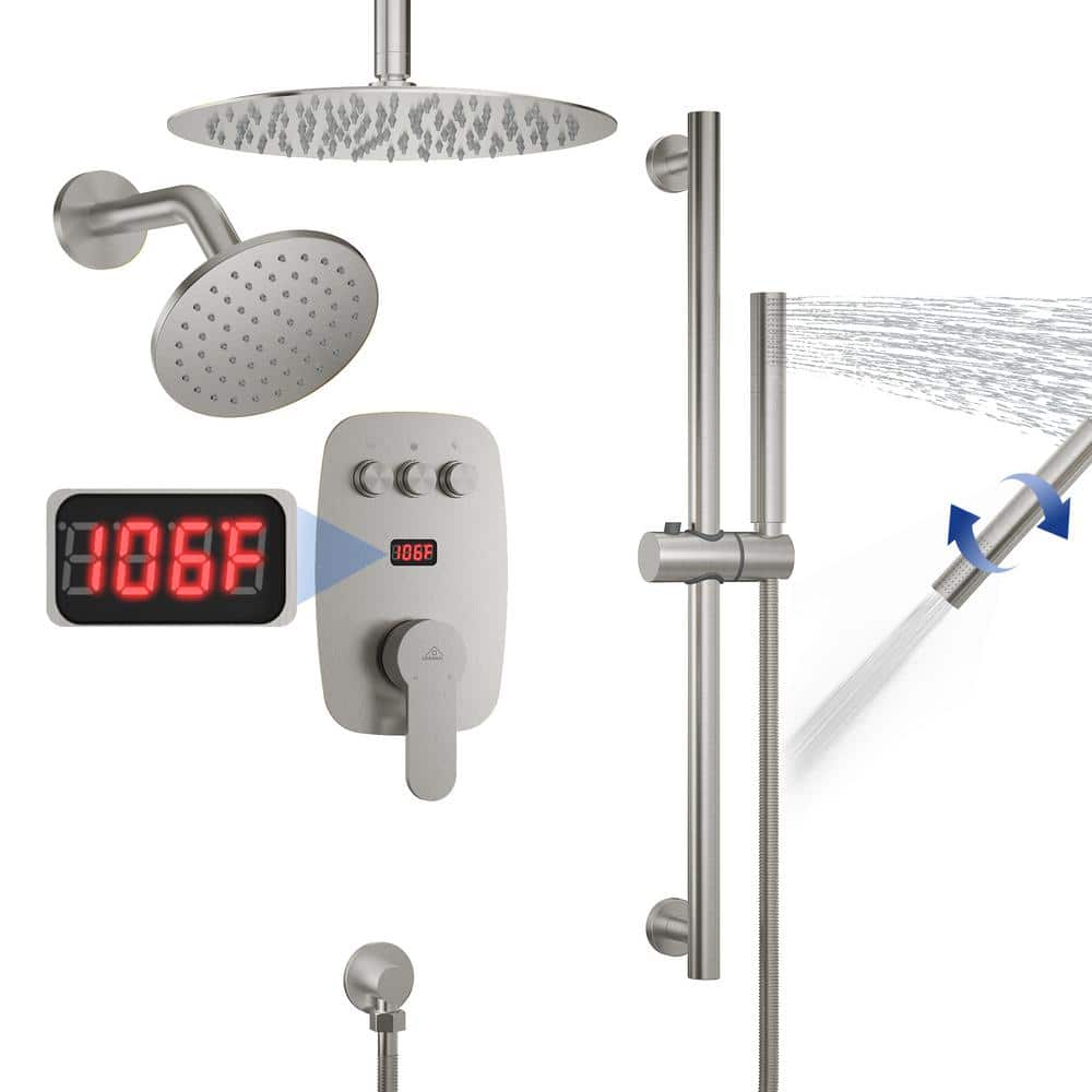 Brushed Nickel Dual Showerhead System with Digital Display