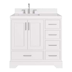Stafford 36 in. W x 22 in. D x 36 in. H Single Sink Freestanding Bath Vanity in White with Carrara White Quartz Top