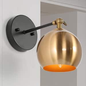 Bramm Adjustable Modern 1-Light Black Indoor Wall Sconce, Polished Brass Wall Light, Farmhouse Globe Light Fixture
