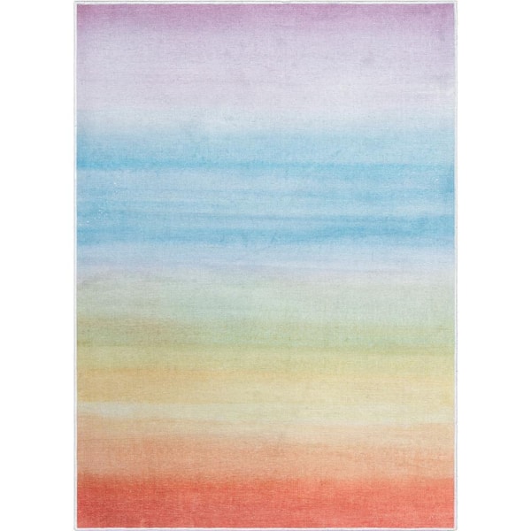 Sunrise Modern Kids Multi Color 5 ft. x 7 ft. Machine Washable Flat-Weave Area Rug
