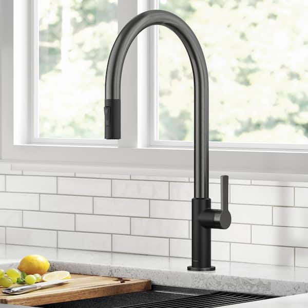 Oletto High-Arc Single Handle Pull-Down Kitchen Faucet in Matte Black/Spot Free Black Stainless Steel
