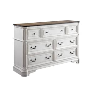 Amelia Antique White And Oak 7-Drawers 64 in. Dresser