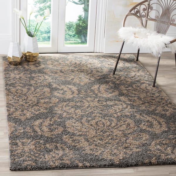 Florida Shag Gray/Beige 8 ft. x 10 ft. Floral Medallion Area Rug