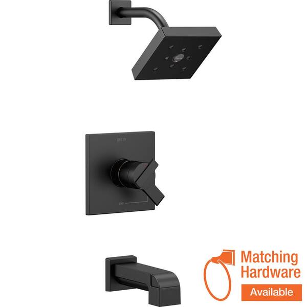 Delta Ara 1-Handle Wall Mount Tub and Shower Trim Kit in Matte Black with H2Okinetic (Valve Not Included)