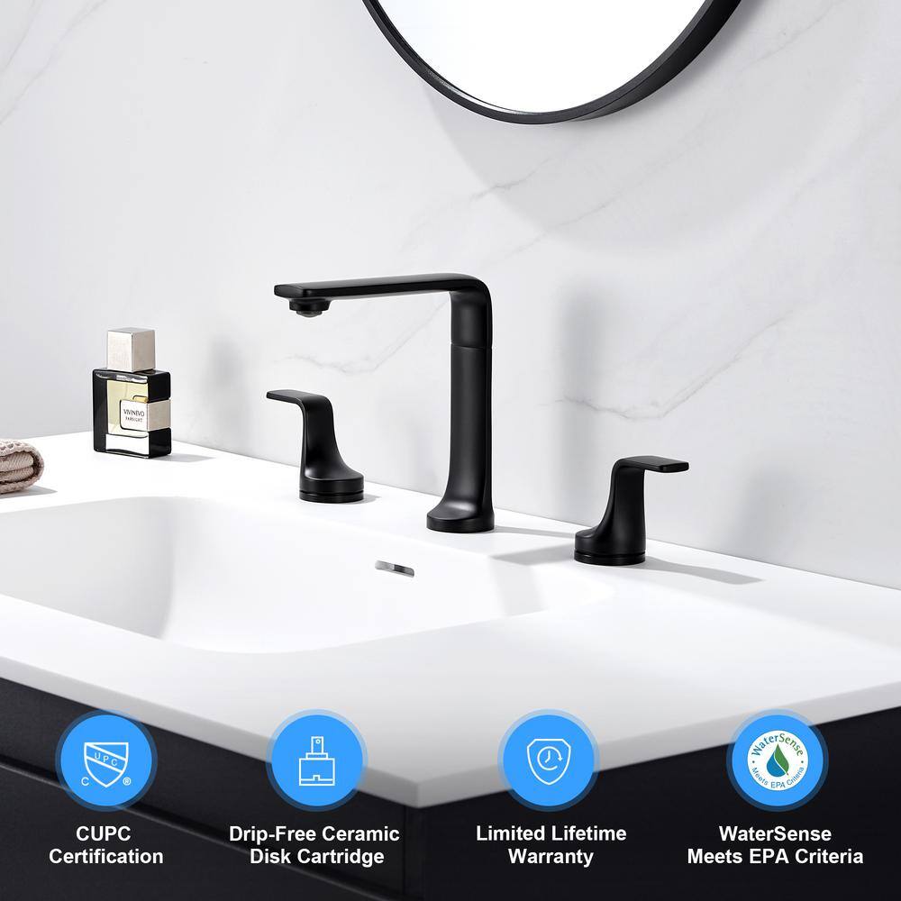 Matte Black Widespread 2-Handle Bathroom Faucet with Metal Push Pop-Up Drain
