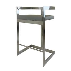 26 in. Gray Low Back Metal Counter Height Bar Chair with Faux Leather Seat