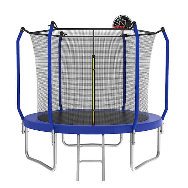 Basketball Hoop Equipped 10 ft. ASTM Approved Reinforced Type Safe Recreational Outdoor Trampoline Kit with Enclosure