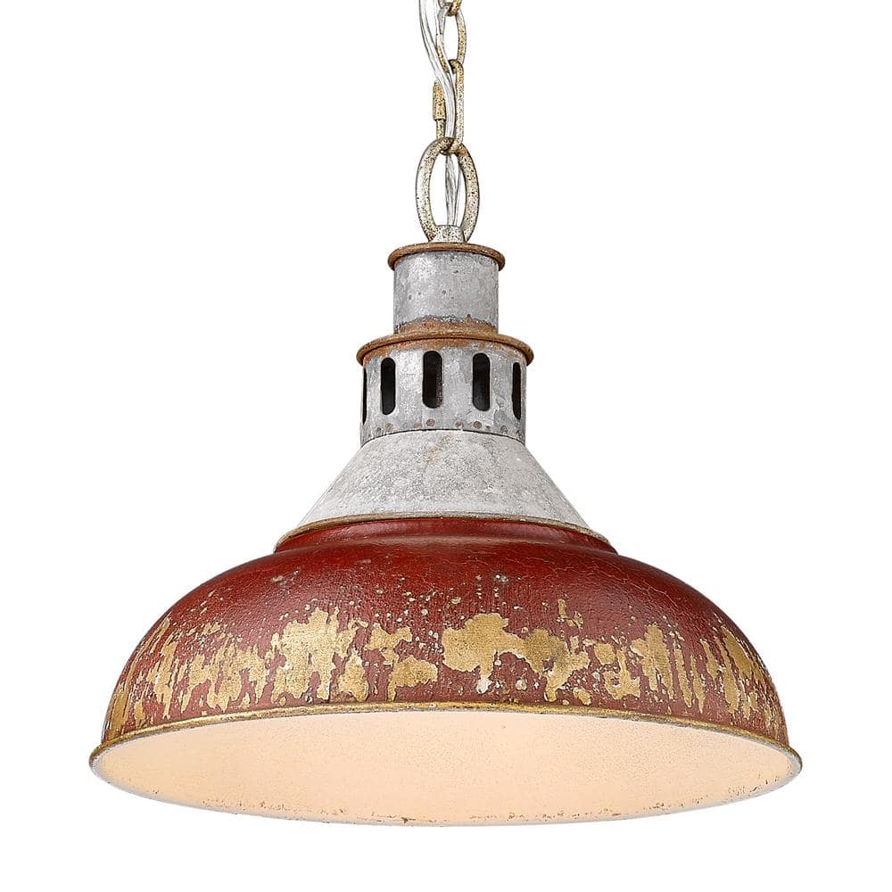 Rustic 13" Vintage Steel Pendant with Antique Red Shade