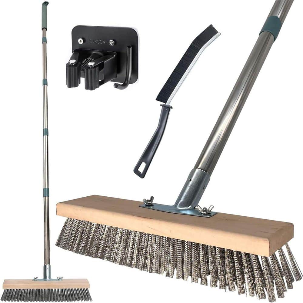 KIWDZFU 62 Stainless Steel Deck Scrub Brush with Telescoping Handle ...