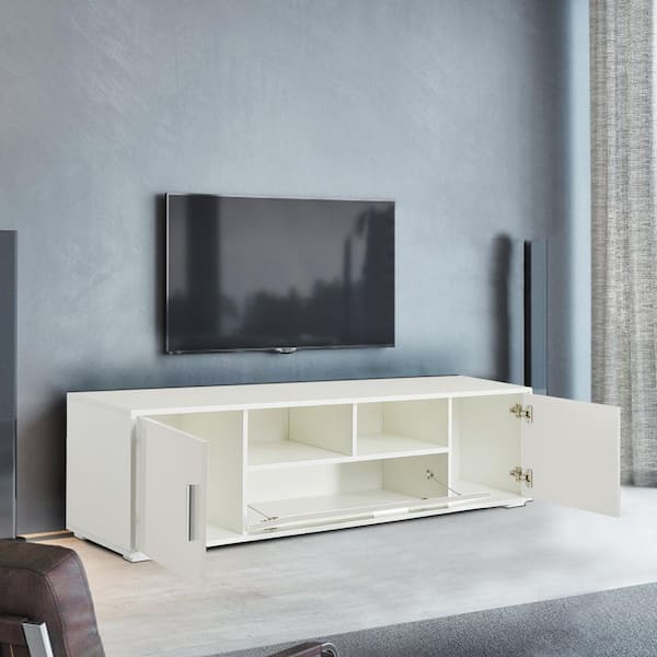 Seafuloy 59.8 in. W White MDF TV Cabinet with (2) 3-Tier Storage and  Tempered Glass Cabinet TV up to 65 in. C-WF287841AAK - The Home Depot