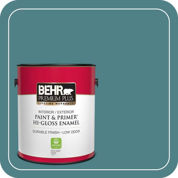 BEHR PREMIUM PLUS 1 gal. #ICC-75 Tapestry Teal Hi-Gloss Enamel Interior/Exterior Paint & Primer
