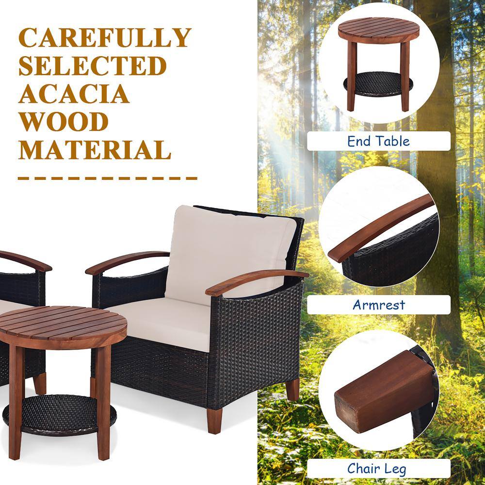 Beige Acacia Wood and Rattan Outdoor Bistro Set