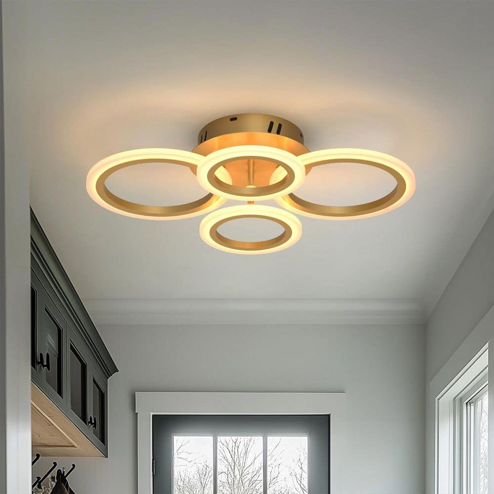 17 in. 4-Light Modern LED Flush Mount Ceiling Light, Rings LED Gold Lighting Fixture for Kitchen, Living Room, Bedroom price history on PriceWatchPro