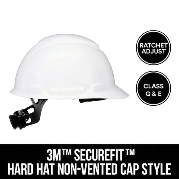 3M SecureFit White Cap Style Hard Hat with Ratchet Adjustment