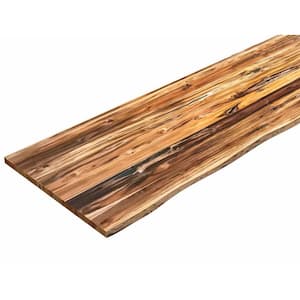 6.6 ft. L x 31.5 in. D, Teak Butcher Block Desktop Countertop in Clear with Live Edge