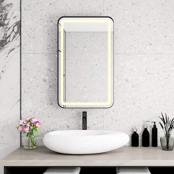 20 in. W x 34 in. H Black Rectangular 3-Color Temperature LED Light Surface/Recessed Medicine Cabinet with Mirror