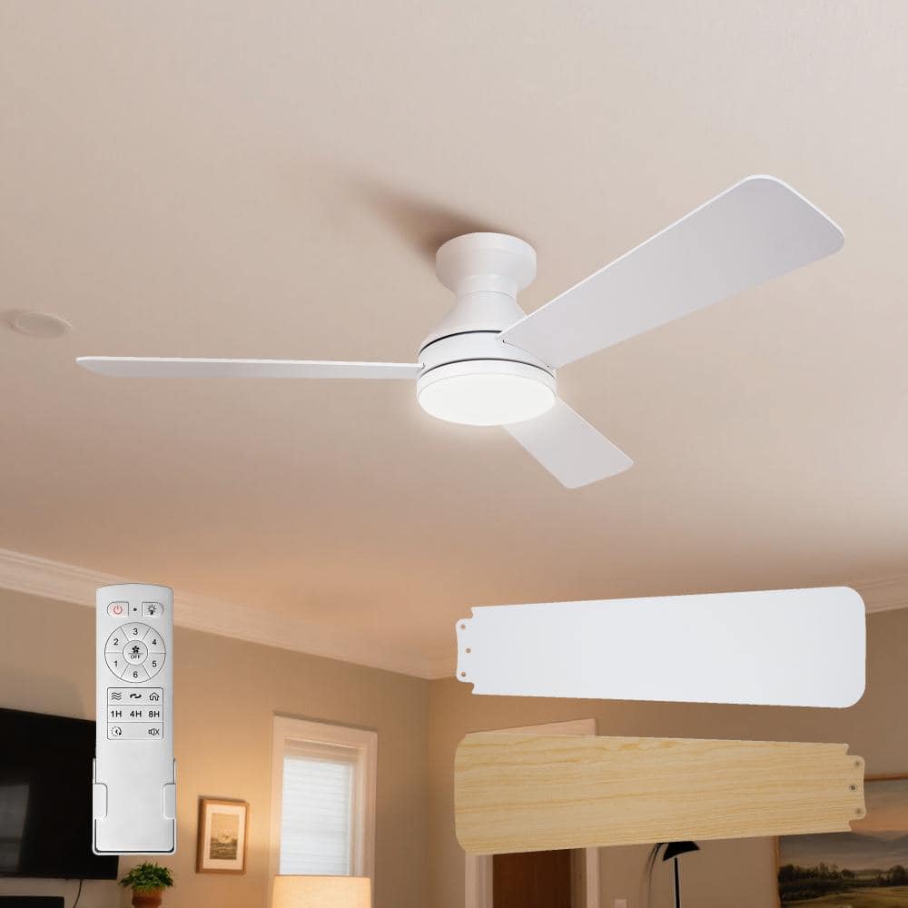 42 in. White Flush Mount Ceiling Fan with light, 3-Reversible Blades, 6-Speeds Reversible DC Motor price history on PriceWatchPro