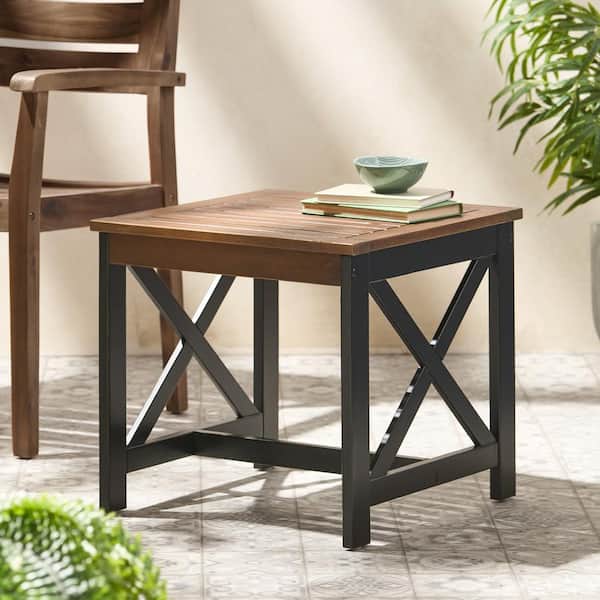 AS2OV アッソブ SIDE TABLE Black Brown 20 in. Square Acacia Wood Outdoor Side Table