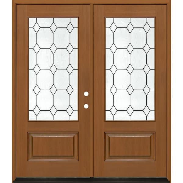 Regency 64 in. x 80 in. 3/4L Marquise Glass LHIS AutumnWht Stain Fiberglass Double Prehung Front Door with 4-9/16 Jamb