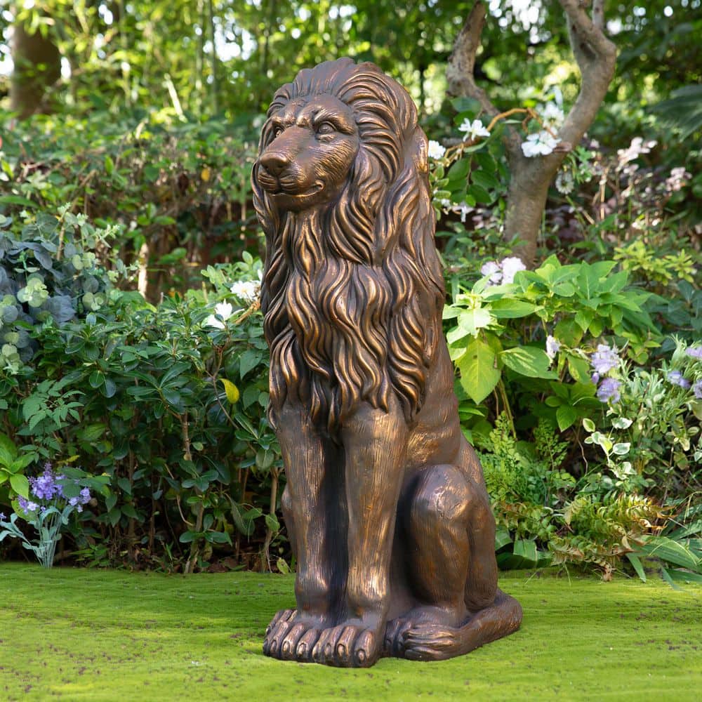 Glitzhome 36.25 in. H Oversized MGO Bronze Guardian Sitting Lion