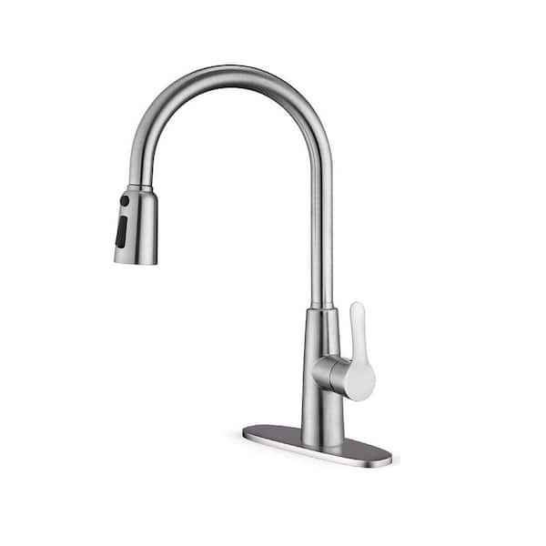 Unbranded Single Handle Pull-Down Sprayer Kitchen Faucet with Flexible and Power Clean in Brushed Nickel