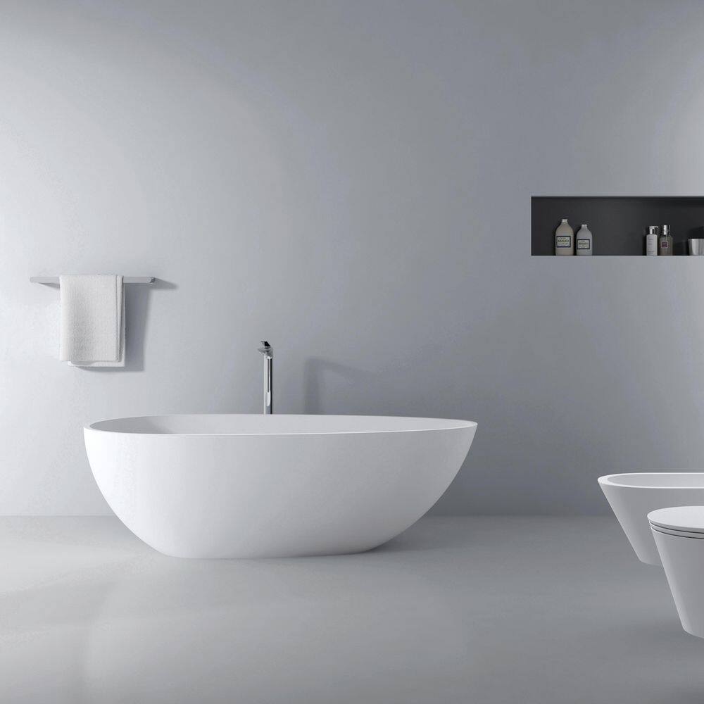 66.9 in. x 34 in. Artificial Stone Soaking Bathtub in Matte White Solid Surface with Overflow and Pop-up Drain price history on PriceWatchPro