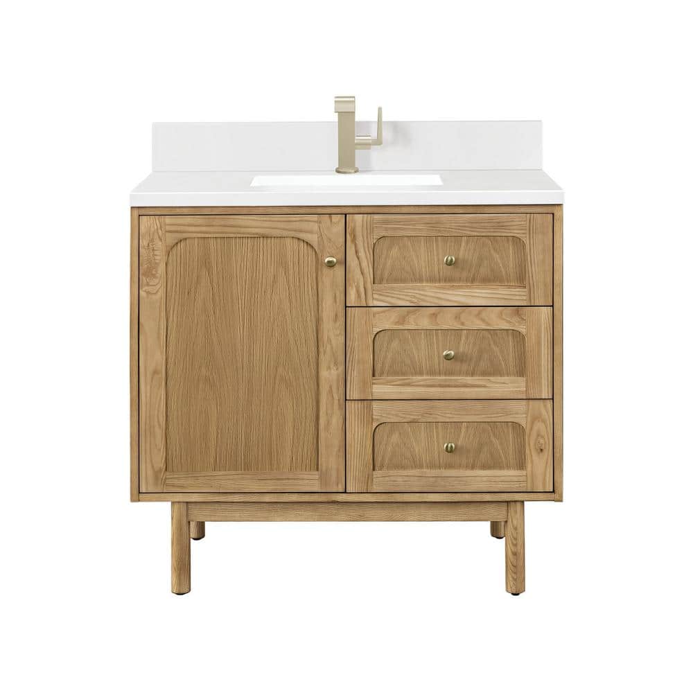Laurent 36'' Light Natural Oak Single Vanity with Quartz Top