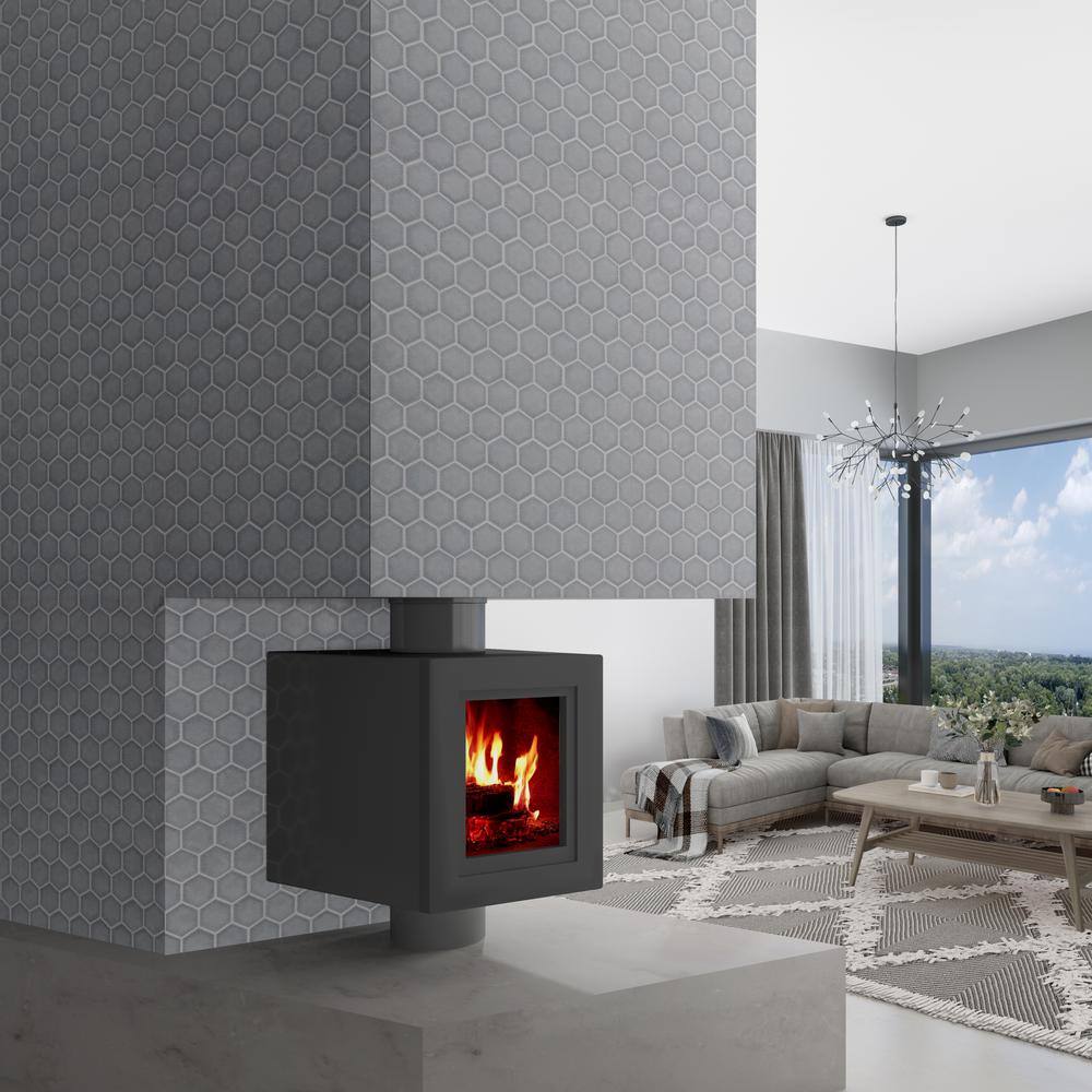 Sky Blue Glossy Glass Hexagon Mosaic Wall Tile Sheet