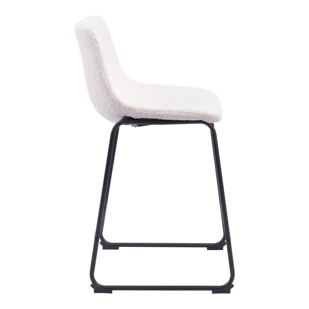 Ivory Upholstered Counter Stools with Black Metal Base, Set of 2