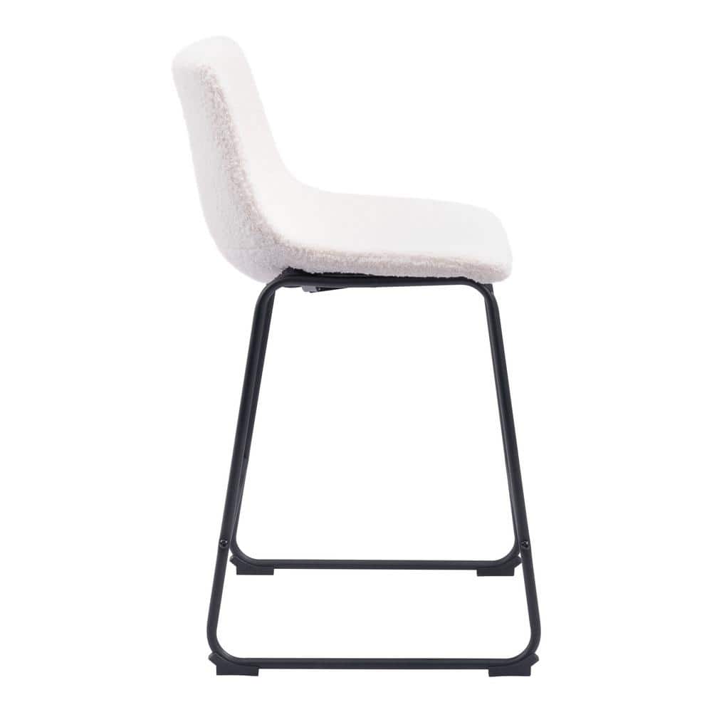 Ivory Upholstered Counter Stools with Black Metal Base, Set of 2