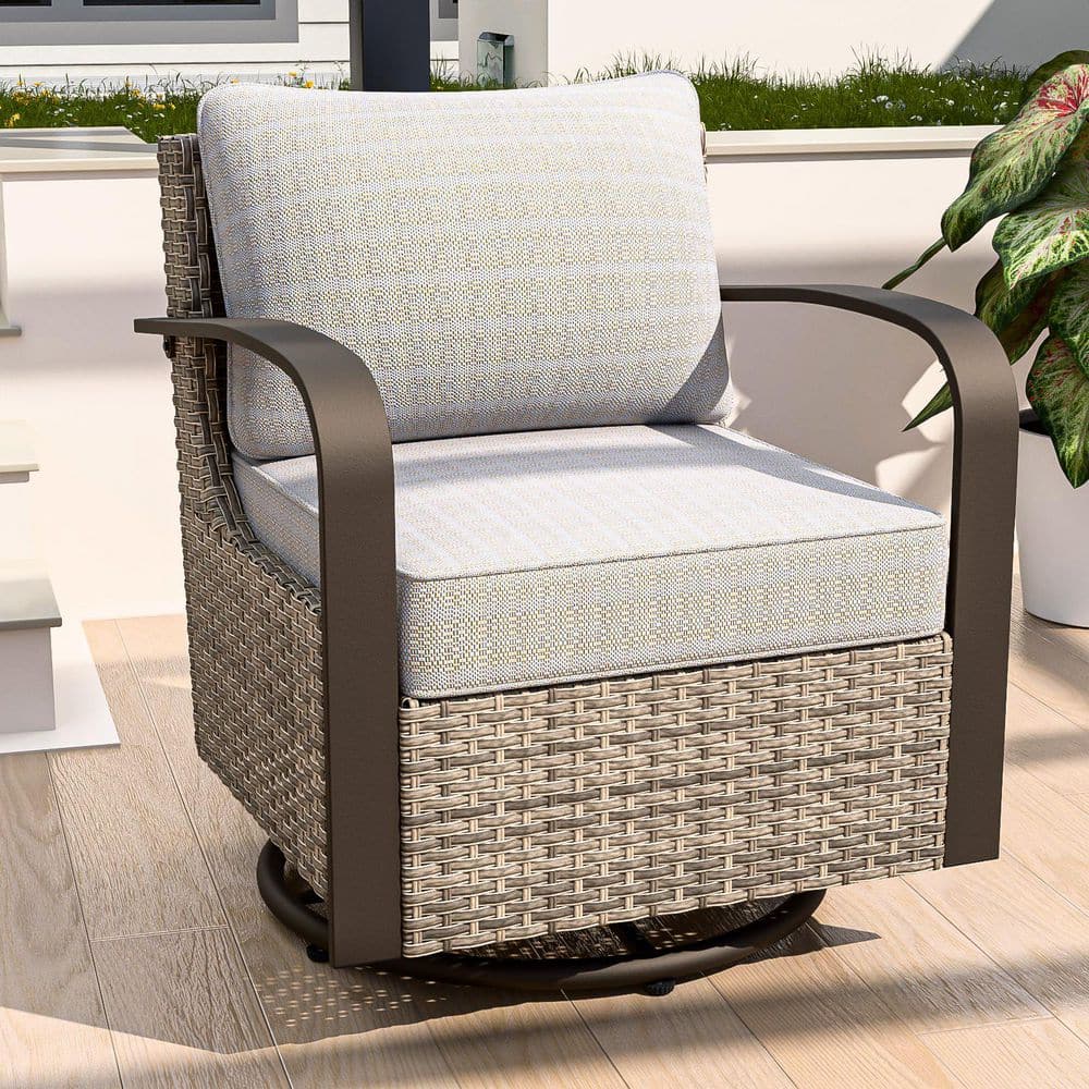 Ergonomic Armrest Brown Wicker Patio Swivel Glider Outdoor Rocking Chair with Beige Cushions price history on PriceWatchPro