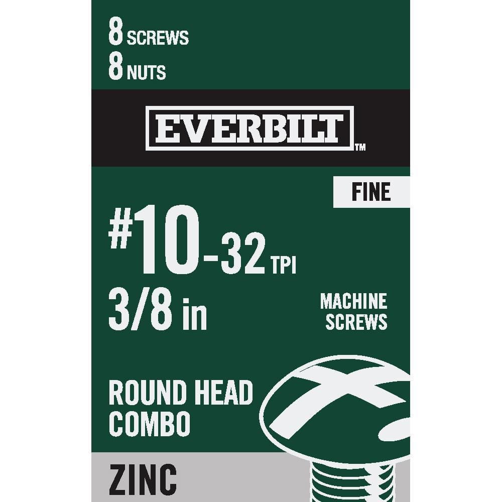 Everbilt #10-32 x 3/8 in. Combo Round Head Zinc Plated Machine Screw (8-Pack)  831291 The Home Depot