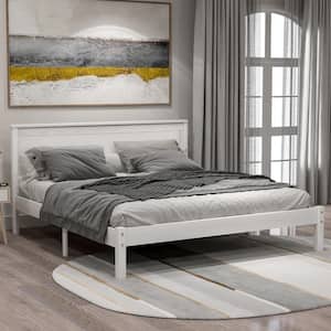 White Queen Size Platform Bed with Headboard