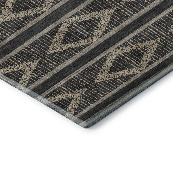 Mayfield Premium Machine Washable Abstract AMF1029 Black 2 ft. 3 in. x 7 ft. 6 in. Runner Rug