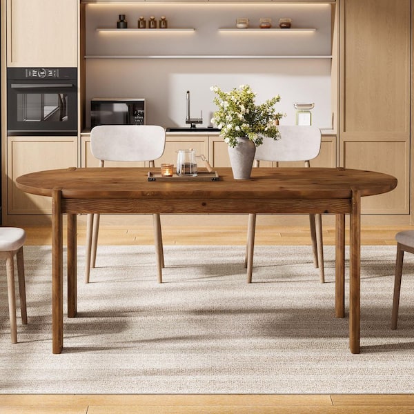 BYBLIGHT Roessler Vintage Brown Solid Wood 62.99 in. 4 Legs Dining