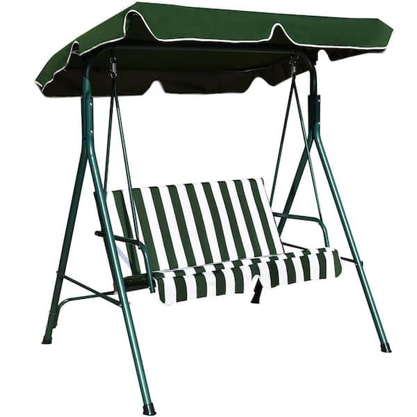 Costway 2-Person Metal Porch Swing with Green Canopy