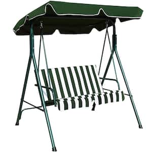 2-Person Metal Porch Swing with Green Canopy