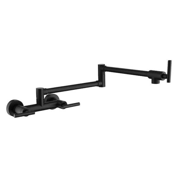 WELLFOR Wall Mounted Pot Filler with 3-Handle in Matte Black